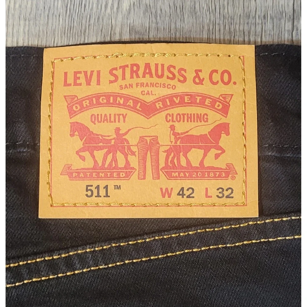 Levis 511 Slim Fit Stretch Jeans Black 04511-1907 Mens 42x32 NWT